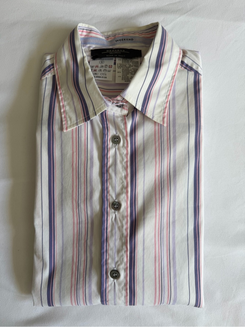 Max Mara Weekend Pink Purple White Stripe Tailored Classic Button Down Shirt